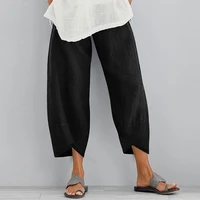 vintage women cotton linen wide leg pants zanzea 2021 female asymmetric trousers ladies casual loose pockets elastic waist pants