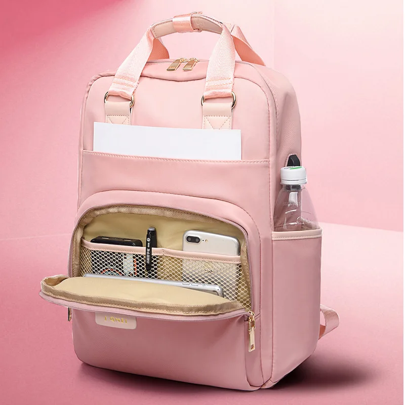 

Waterproof Pink Laptop Backpack Female Fashion Girl Backpack 13-15.6 Inch Backpack Women Men Oxford Cloth Black Pink