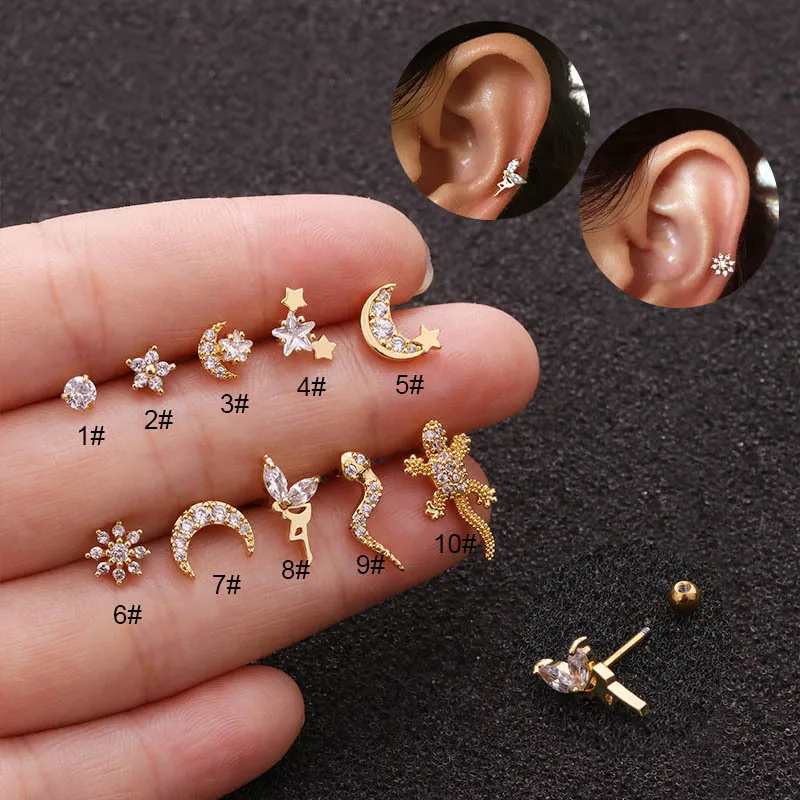 

1Piece Unusual Piercing MIni Stud Earrings Jewelry for Women 2020 Trend Personality Elves Snake Zircon Cute Earrings for Girl