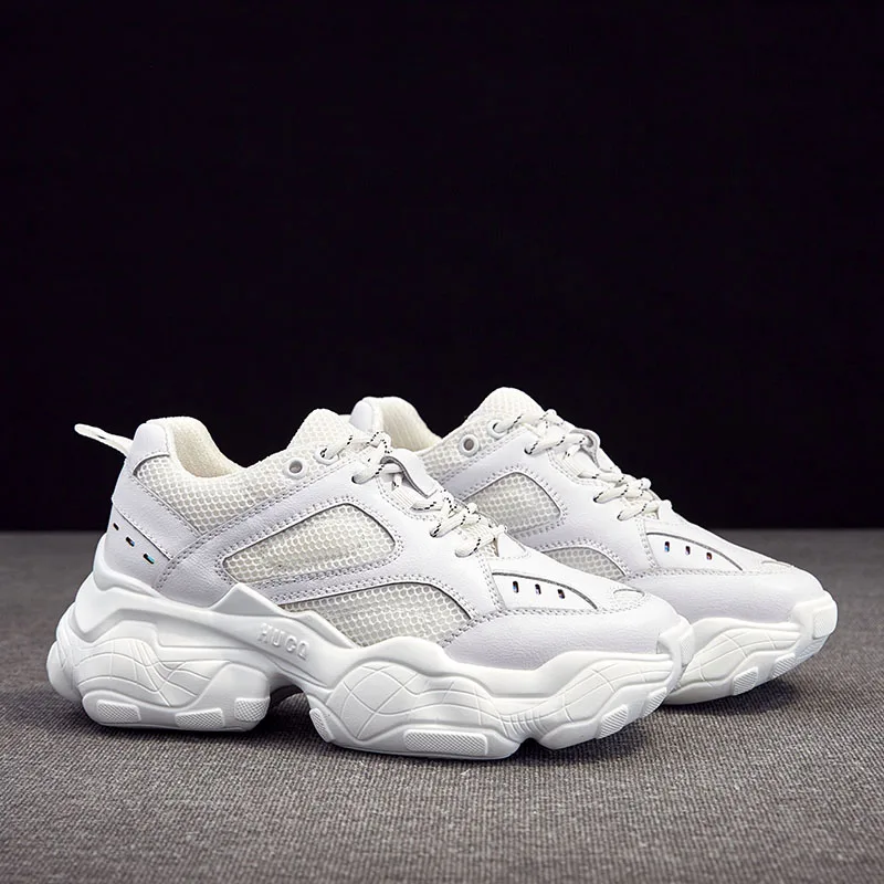 White2 Женские кроссовки на платформе; модная обувь на толстой подошве, визуально увеличивающая рост; повседневная обувь на массивном каблуке 5 см; Chaussure; обувь для похудения - Цвет: White2