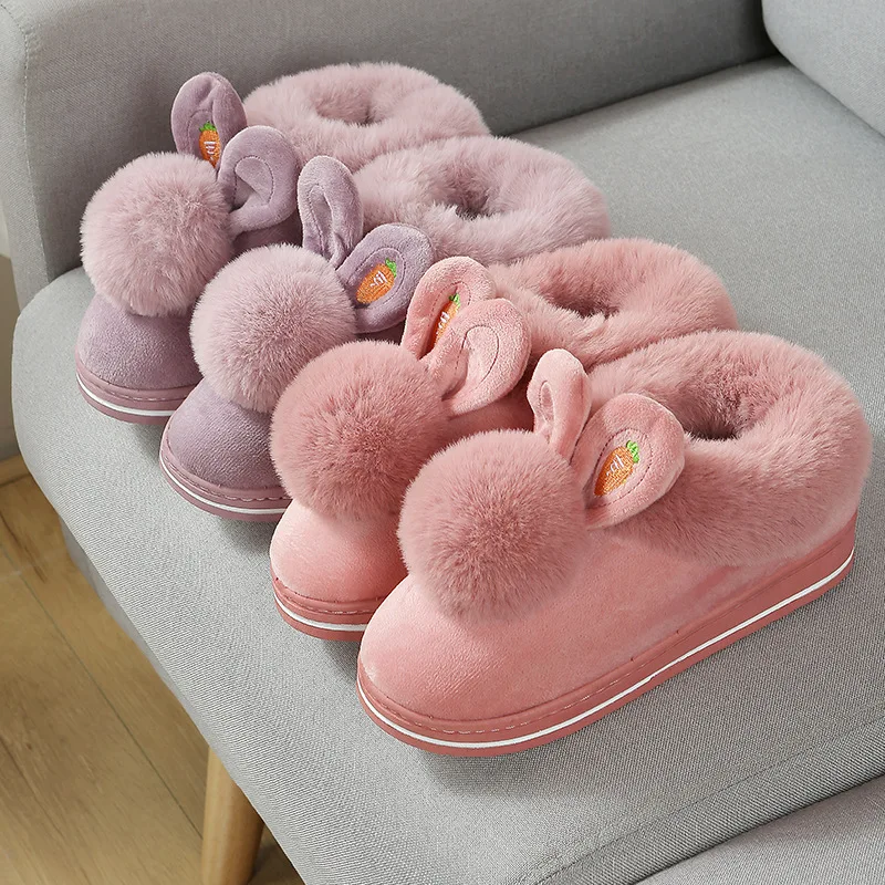 

Women House Boots Winter Lovely Rabbit Ears Soft Cotton Warm Plush Shoes Women Snow Ankel Lady Casual Indoor Outdoor Botas Mujer