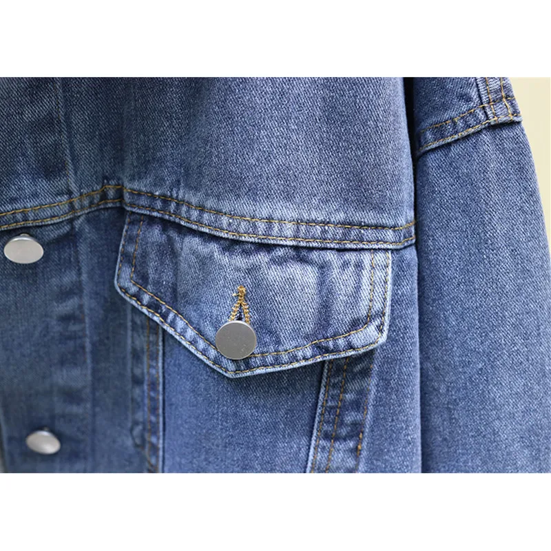 Женская джинсовая куртка с вышивкой журавль весенняя базовая винтажная короткая