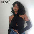 Женский топ с бретельками Sibybo, черный топ на бретельках с лямкой на шее, Повседневная Уличная одежда на весну и осень