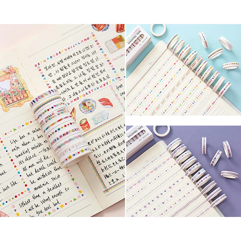 

10 шт./кор. васи лента 8 мм * 3 м базовый Радужный цвет Скрапбукинг Канцелярские принадлежности Школьные принадлежности Маскировочная лента де...