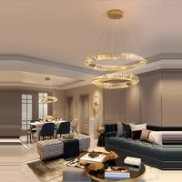 gold silver crystal circle designer dimmable led lustre chandelier lighting suspension luminaire lampen for foyer bedroom