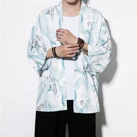 Рубашка кимоно летняя для женщин и мужчин юката свободная блузка с принтом аниме