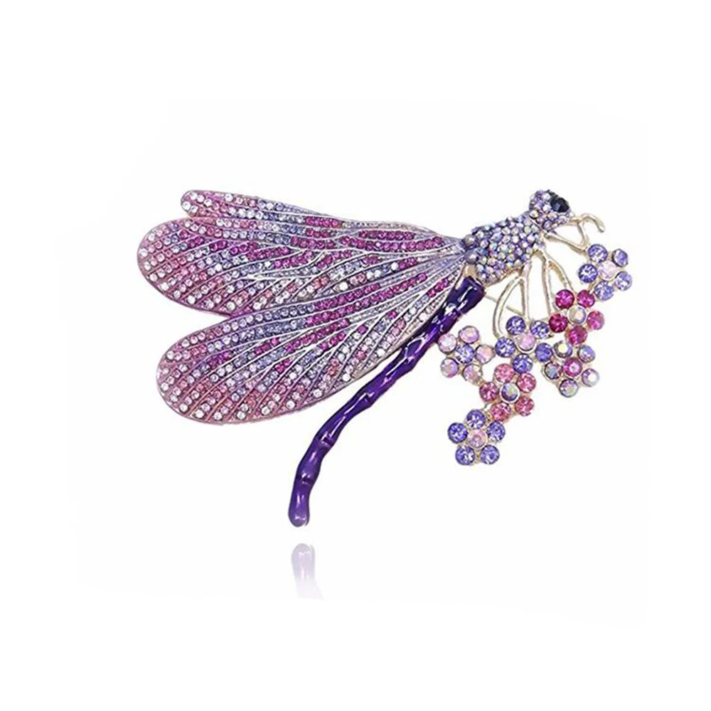 

Large Insect Dragonfly Flower Purple Crystal Rhinestone Lady Brooch pins