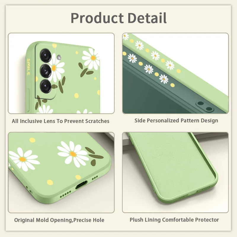 Daisy Silicone Case For Samsung Galaxy S22 S21 S20 FE Ultra S10 S9 Plus Note 20 10 Plus A72 A52 A32 A71 A51 A31 A21S 4G 5G Cover