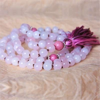 8mm natural rose quartz 108 beads handmade tassel necklace chakra blessing wristband healing spirituality buddhism lucky