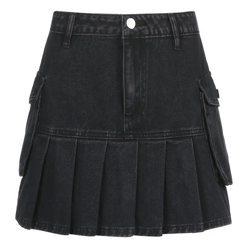

Plus size short jeans skirts high waist hot girl A-line pleated mini skirt summer vintage denim skirt sexy above knee BSQ146