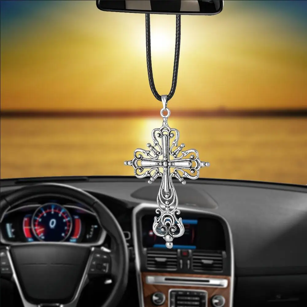 

Car Pendant Rearview Mirror Decoration Hanging Archaize Jesus Crucifix Cross Ornaments Charms Auto Decor Cars Accessories Gifts