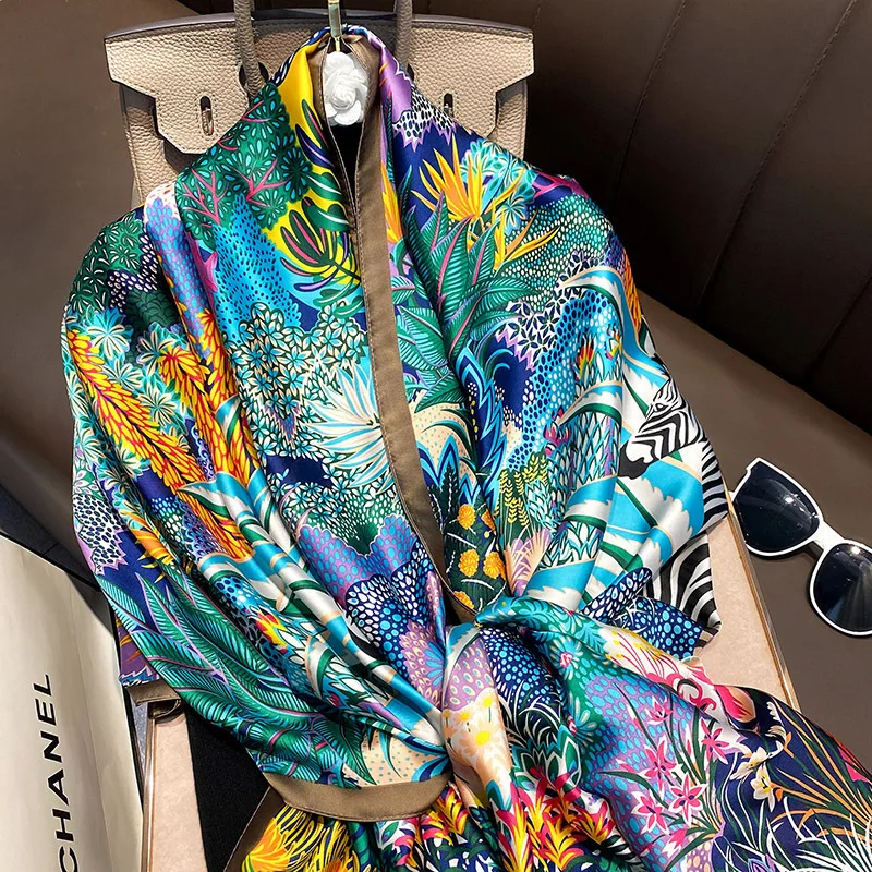 

Designer Silk Scarf Women Vintage Headscarf Shawls Lady Wraps Soft Pashmina Female Echarpe Beach Stole Neckerchief Bandana