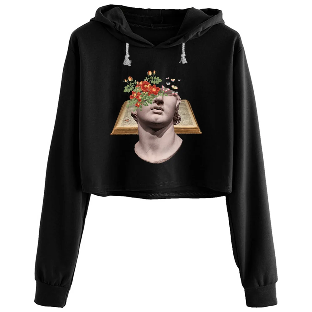 

Light Academia Statue University Student Crop Hoodies Women Kawaii Goth Grunge Harajuku Pullover For Girls