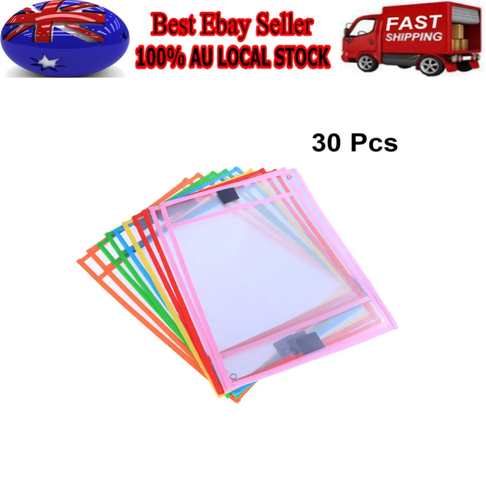 

30pcs Reusable Dry Erase Pockets Assorted Colors Stationery Supplies for Office School with Pen Case(Random Color)