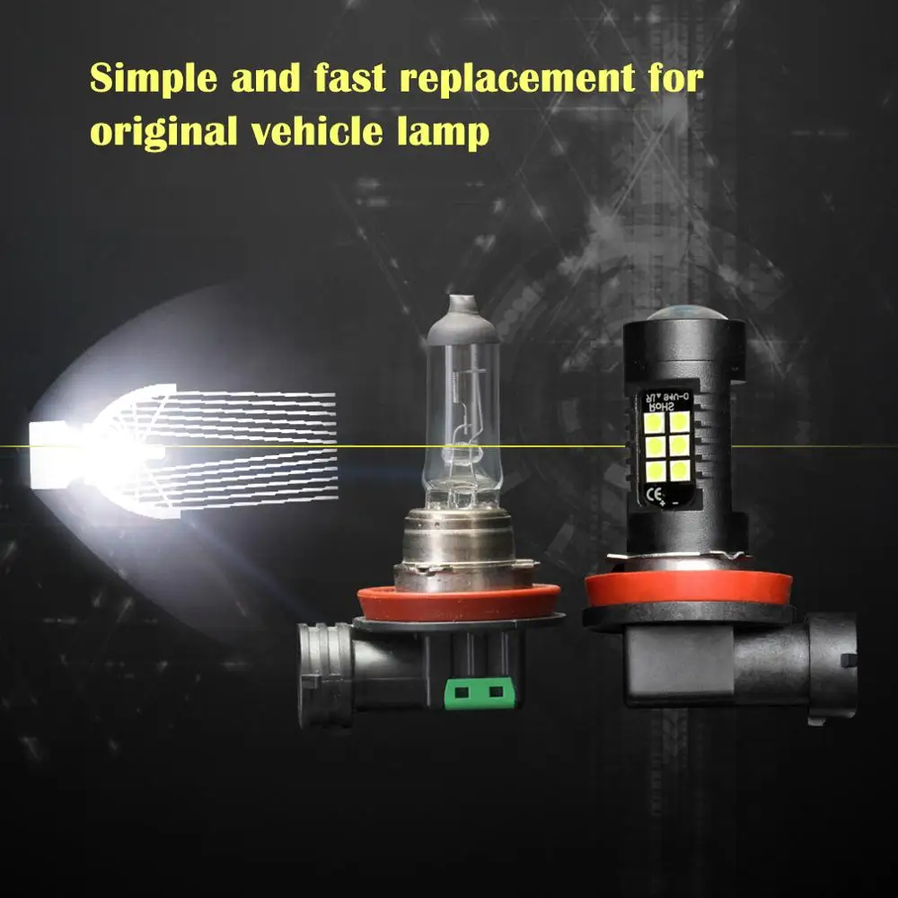 2 шт. H8 H11 Led HB4 9006 HB3 9005 противотуманный светильник s лампа 1200LM 6000K белый 3030SMD