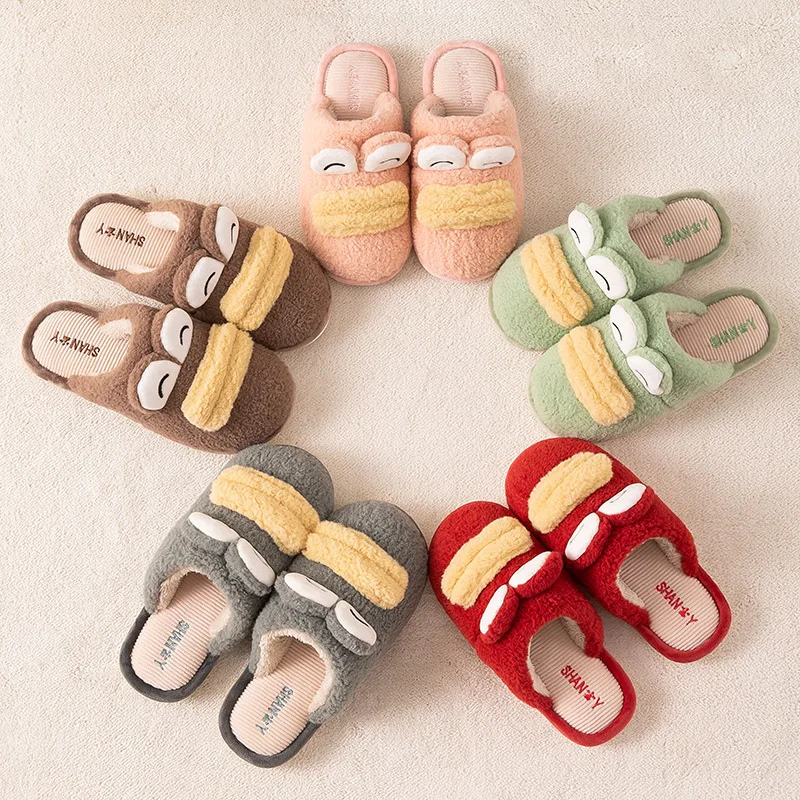 

Women Winter Slippers Comfortable Warm Shoes Female Plush Suede Lovely Mouth Soft Sole Indoor Bedroom Home Couple Man Slippers
