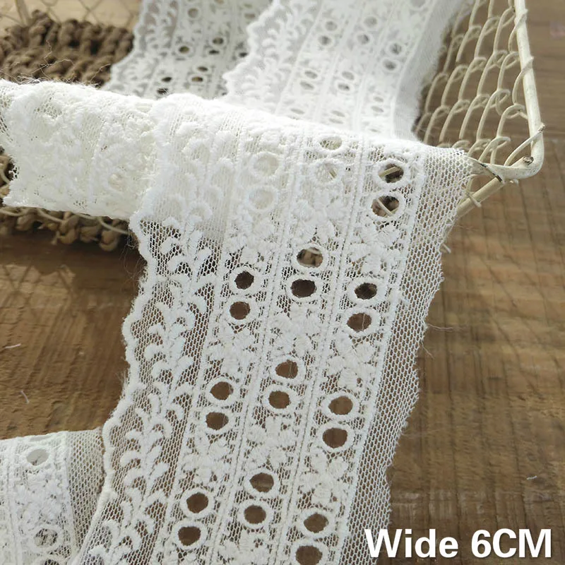 

6CM Wide White Mesh Hollow Cotton Embroidered Lace Ribbon Handmade DIY Material Wedding Headwear Apparel Garment Accessories