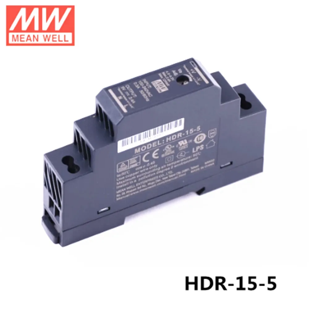 

MEAN WELL HDR-15-5 5V 2.4A meanwell HDR-15 15W Single Output Industrial DIN Rail Power Supply