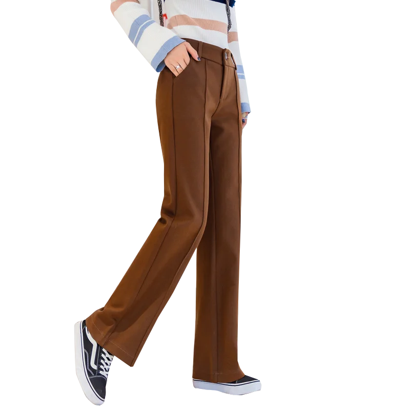 

Female Solid Straight Wool Wide Leg Pants Women 2021 Winter Women Woolen Pants Long Trousers High Waist Casual