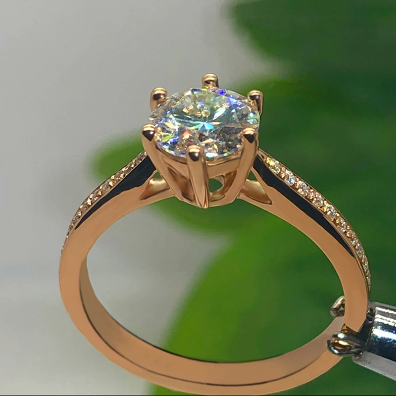 14K розовое золото моиссанит кольцо 1ct 2ct 3ct классический шесть когтей Стиль