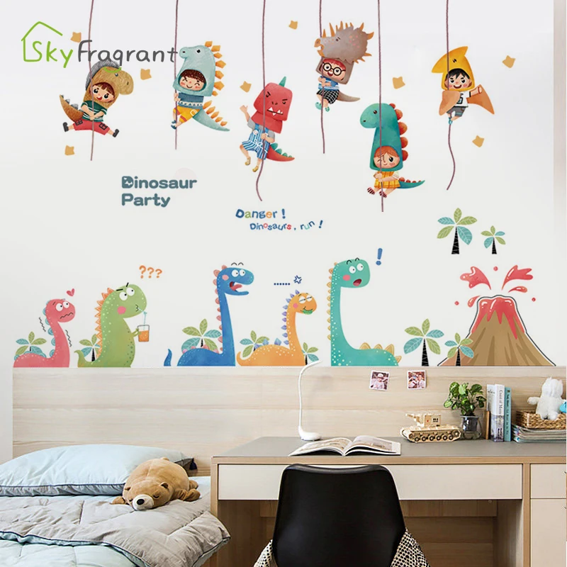 

Large fun dinosaur wall stickers combination self-adhesive home decor kids room decoration bedroom background wall decor sticker