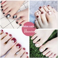 full cover short toenails false nails fake nails mixed colors press on foot french faux ongle foot false nail art salon