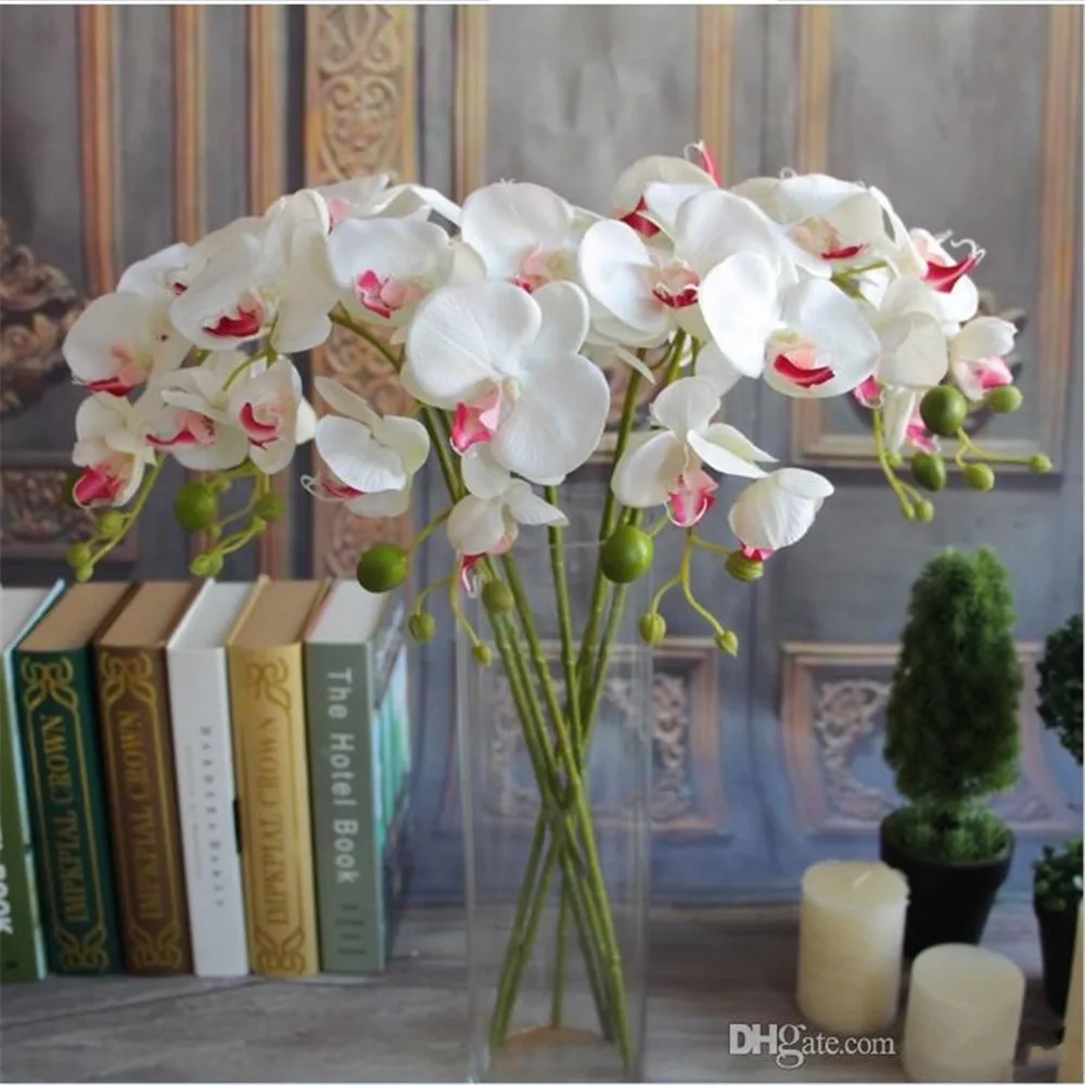 Koop Elegant Wit 78 Cm Lengte Kunstzijde Phalaenopsis Vlinder Orchidee Blad Pot Bloemstuk Voor Bruiloft Verjaardag Decor