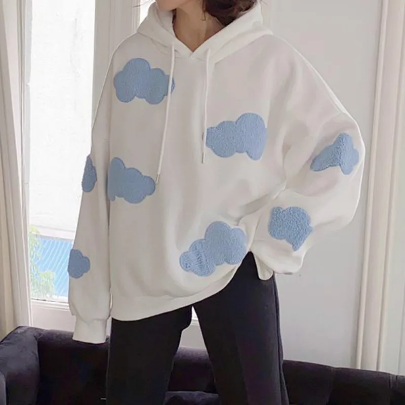 

Long Sleeve Tops Casual Hoodies Kawaii Female Korean Sweatshirt Women Winter 2020 Fashion Clouds Pullover Women Plus Velvet Warm