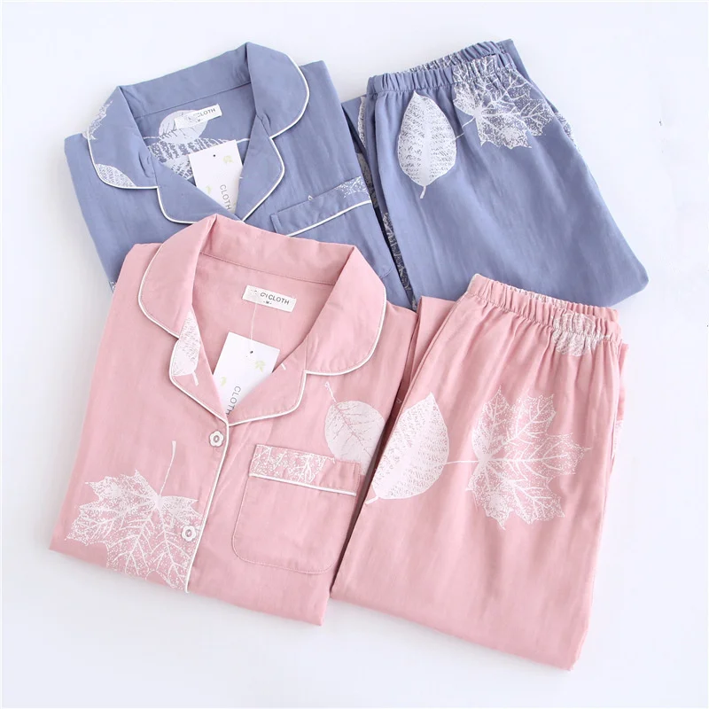 Женские пижамные комплекты из 100% хлопка со штанами пижама с длинными рукавами и