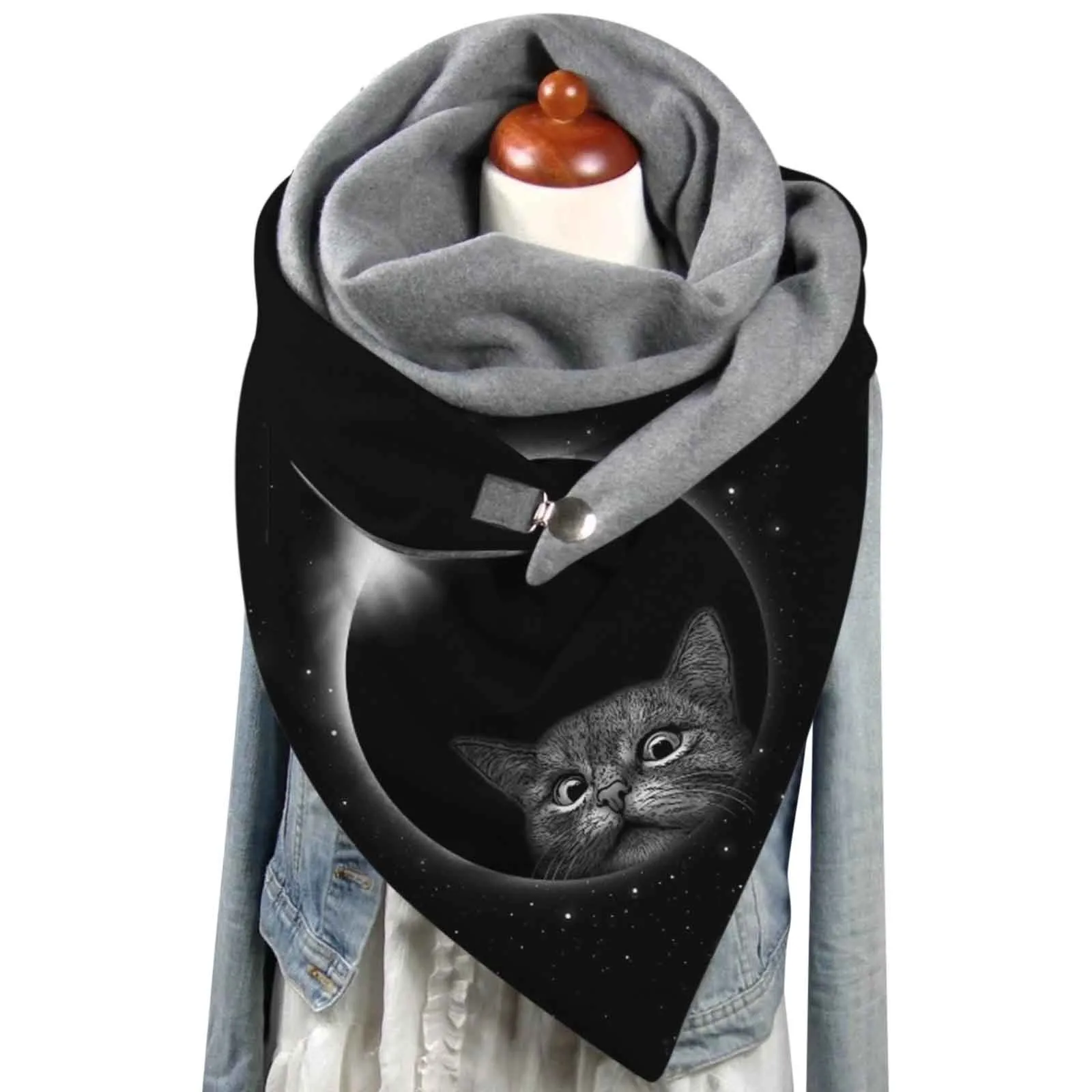 Многофункциональный теплый мягкий шарф на пуговицах с объемным изображением