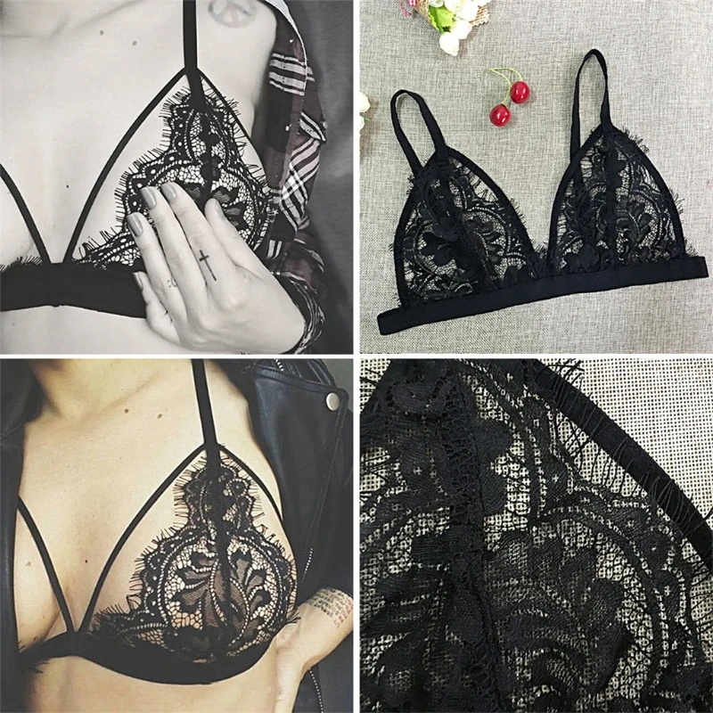 Women Lace-up Push Up Bralette Unpadded Plunge Bra Sexy Brassiere Lingerie X3UE