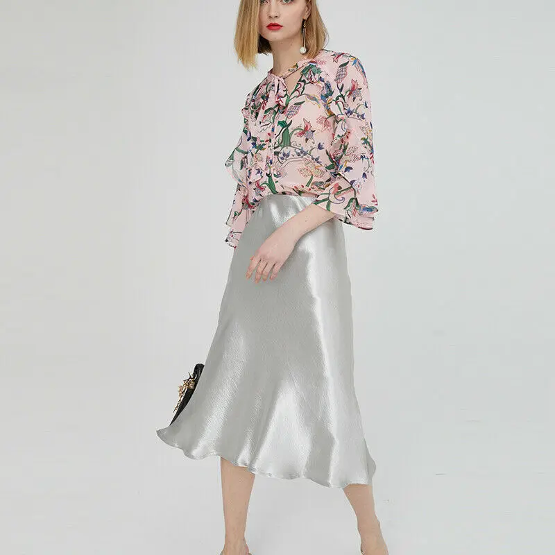 Женская Блестящая атласная юбка труба серебристая/Золотистая офисная до колена