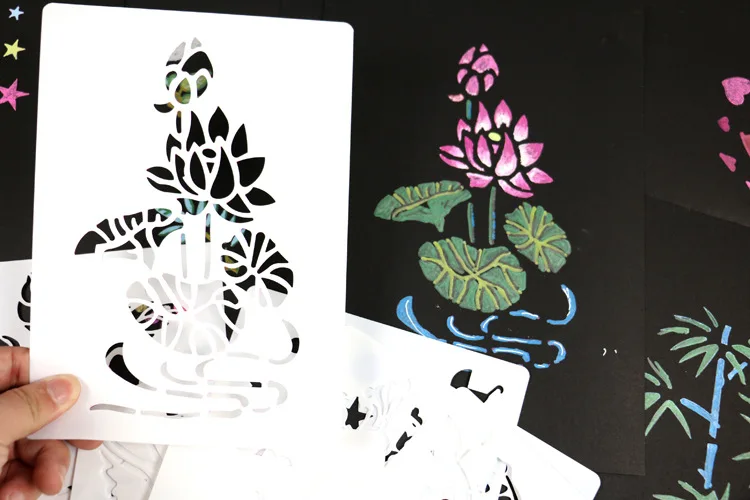 

Handbook Diy Painting Template Children's Puzzle Hand-painted Color Palette Bamboo Flower Hand Bud Lace Ruler 2021