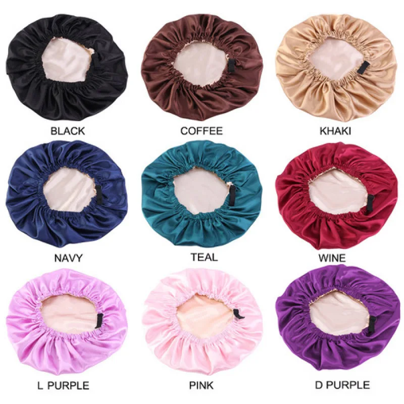 

Women Sleeping Satin Hair Cap Round Faux Silk Flat Invisible Hair Care Cap Night Hat With Button Adjustment For Ceremony New