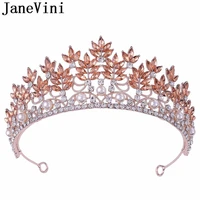 janevini sparkly rhinestones pearl bride tiaras rose gold silver metal princess crown wedding hairbands bridal hair accessories