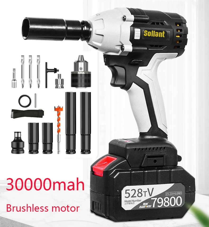 Электрический ударный гайковерт Sollant, 30000 мА · ч, провод, крутящий момент 1/2 Н · м, скорость 3800 об/мин, двухсторонний кулисный переключатель