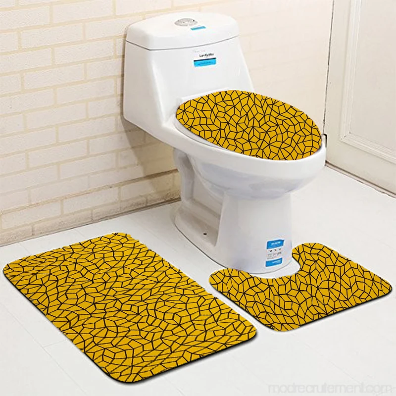 

Visual sense yellow crack suit modern toilet seat 3-piece suit accessories carpet bathroom non-slip absorbent carpet