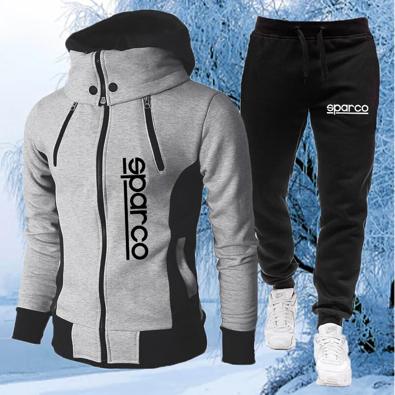 

Модный осенне-зимний спортивный костюм Sparco, мужские костюмы, повседневные толстовки, теплые свитшоты на молнии, комплект из двух предметов, ...