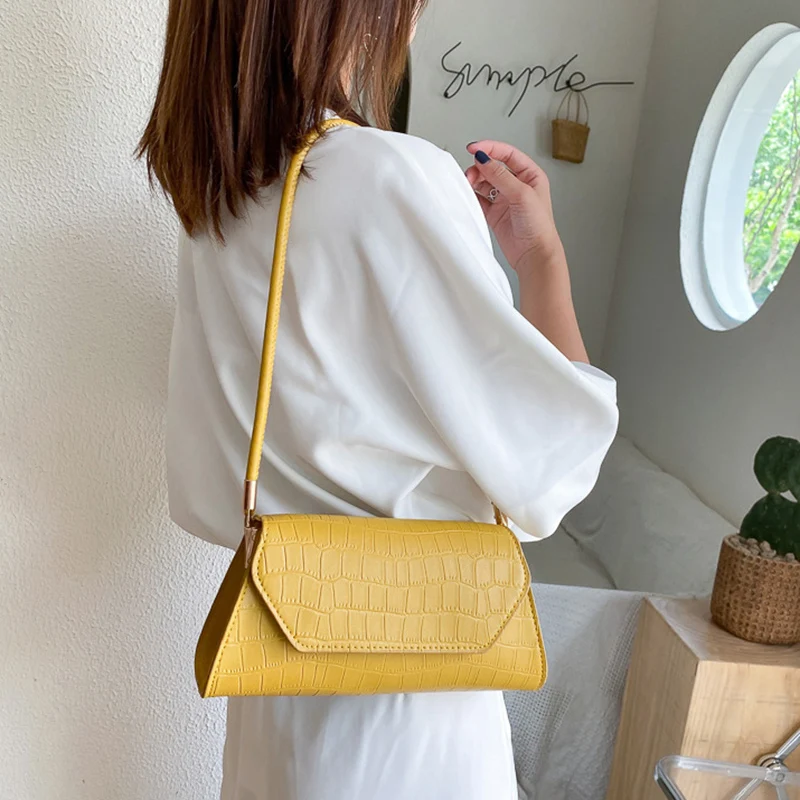 

French Style Baguette Shoulder Bag for Women Alligator Pattern Handbag Armpit Purse Clutch PU Leather Messenger Bag