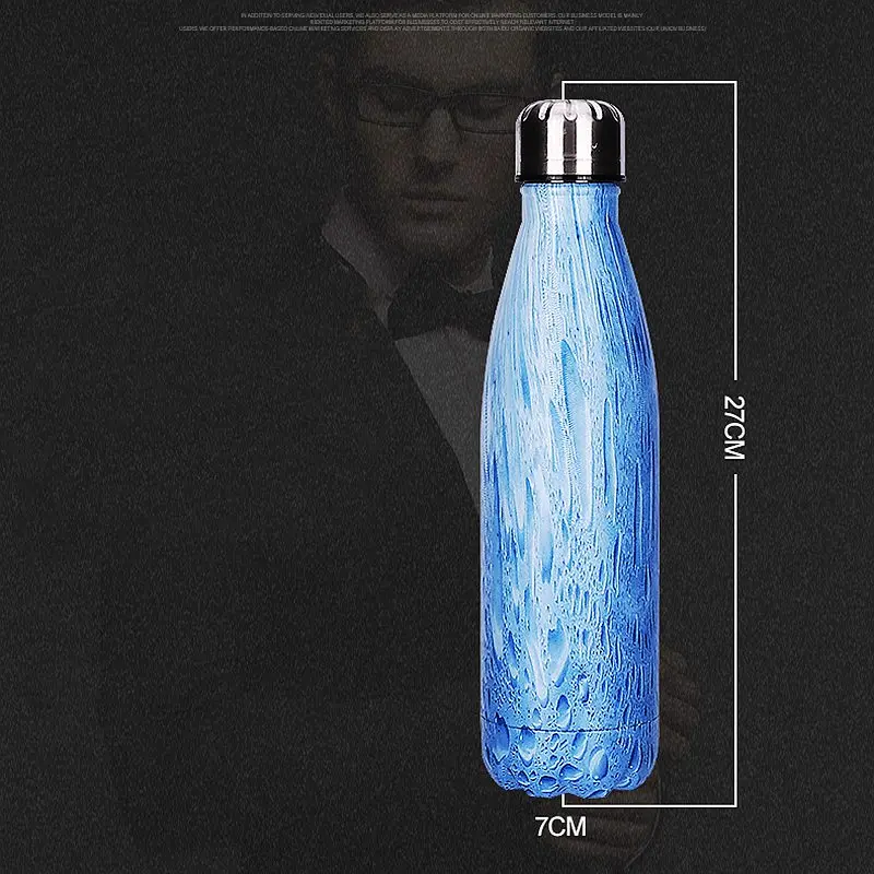 

500ML Water Bottle Vacuum Insulated Flask Thermal Sport Chilly Hot Cold Wood grain Stainless Steel Creative Mug Marble Head Cup