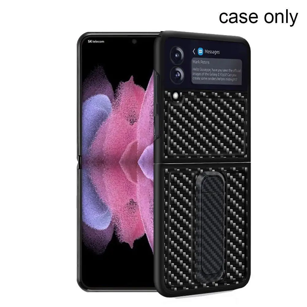 

Carbon Fiber Pattern Bracket Type Protective Case Suitable For Samsung Z Flip3 Mobile Phone Case Flip3 Protective Cover