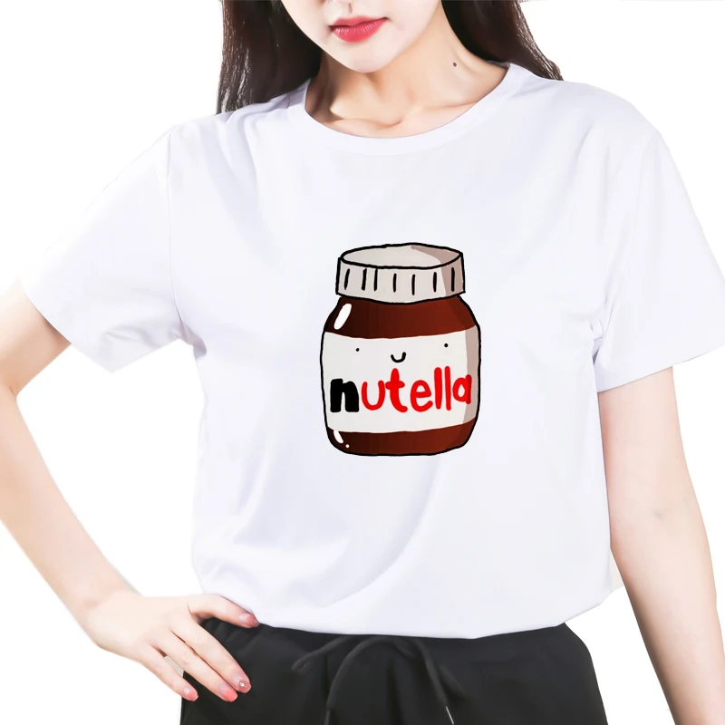 

2021 Nutella Print T Shirt Women 90s Harajuku Kawaii Fashion T-shirt Graphic Cute Cartoon Tshirt Korean Style Top Tees Female