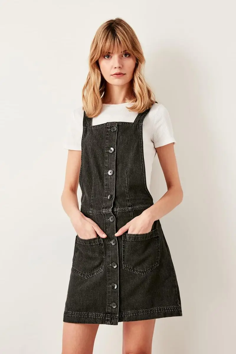 Trendyol Mavi Askılı платье из джинсовой ткани TWOSS19LR0190|Женские платья| |