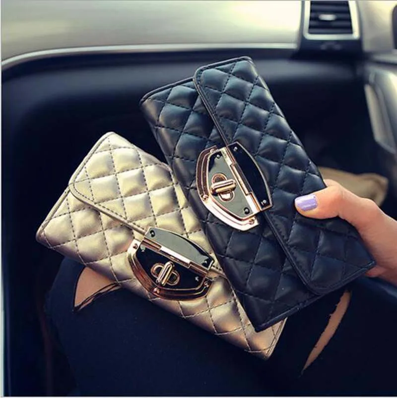 

Hot Sale Free Ship Women's Fashion Design Leather Wallets High Quality Luxury Clutch Bags Diamond Lattice Purse Credit Card Bag