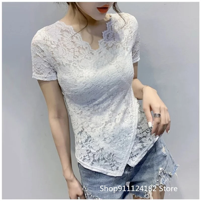 

Latin Dance 2021 Summer New Women's Hollow V-neck Short-Sleeved Irregular Cross Top T-shirt Female Tide Practice Clothes