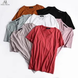 Футболка женская повседневная с V-образным вырезом, размера плюс хлопок, топ для девушек, 7 цветов, 5XL, лето