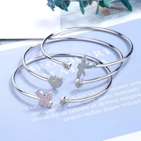 newest fresh shiny micro crystal paved cuff bracelets for women cute simple style dragonfly butterfly heart bracelet accessory