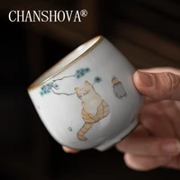 chanshova 100ml traditional chinese style handpainted multiple patterns cat retro crackle ceramic teacup tea set porcelain h349