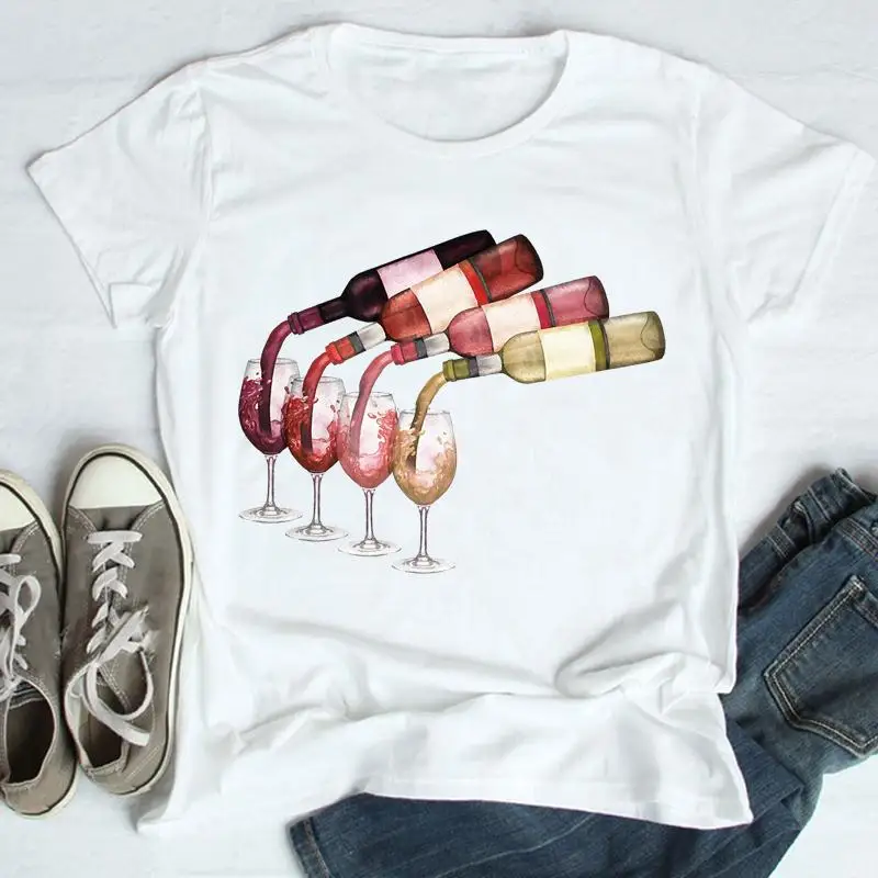 

Футболка женская с коротким рукавом, модная Милая рубашка в стиле 90-х с принтом вина, с мультяшным принтом, летняя одежда с графическим принт...