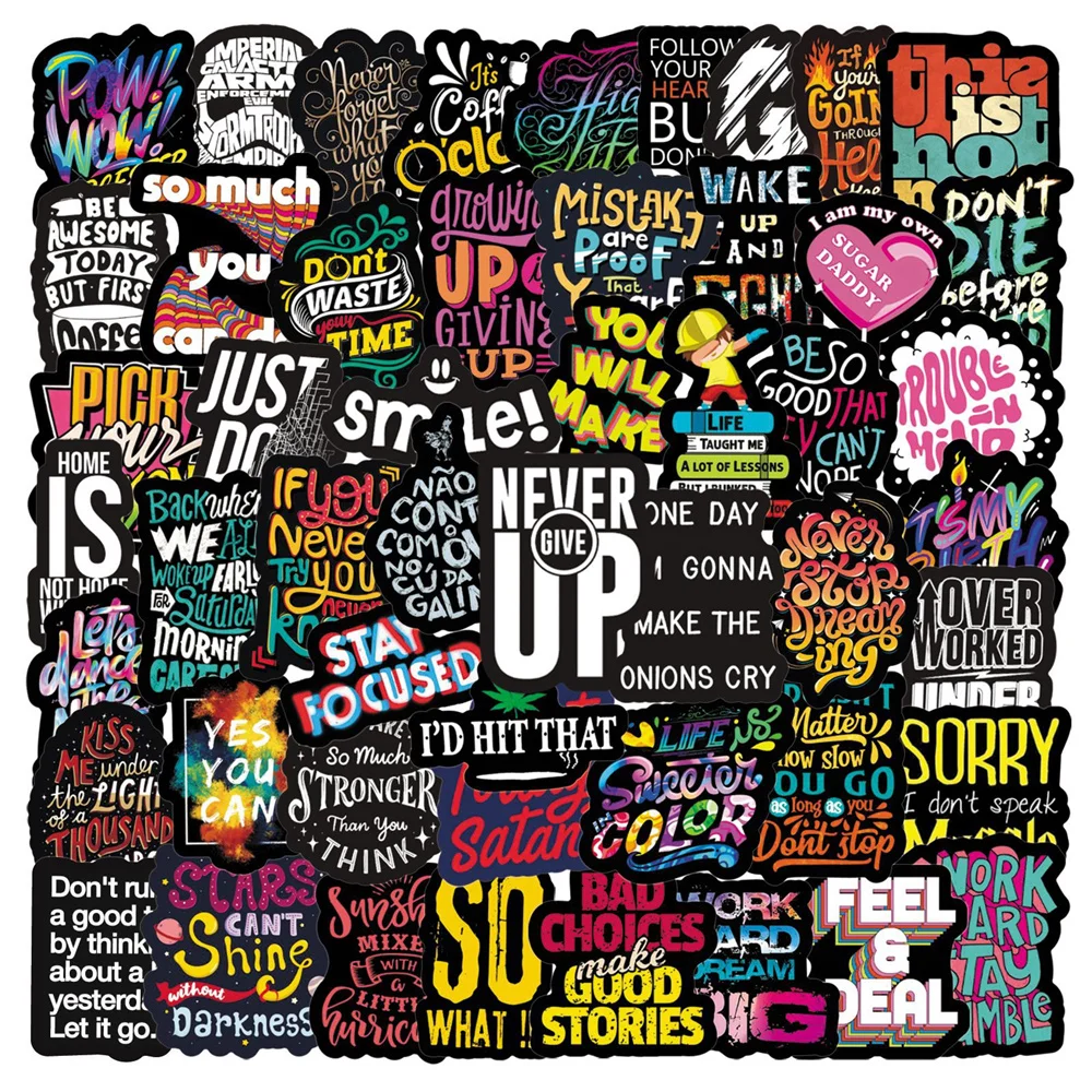 

10/30/50PCS Text Series Inspirational Phrases on Black Background Graffiti Waterproof Sticker Suitcase NotebookWaterCupWholesale